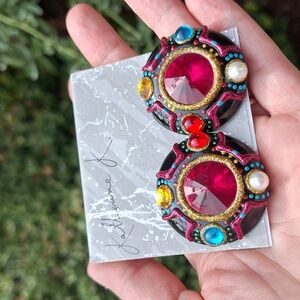 NWT Vintage 80's 90's New Old Stock Bejeweled Puff Paint Clip On Earrings